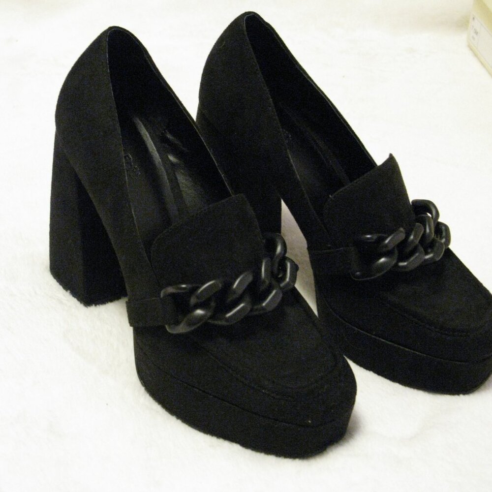Nordstrom Black Platform Chain-Accent Block Heel Pumps - Picture 3 of 12